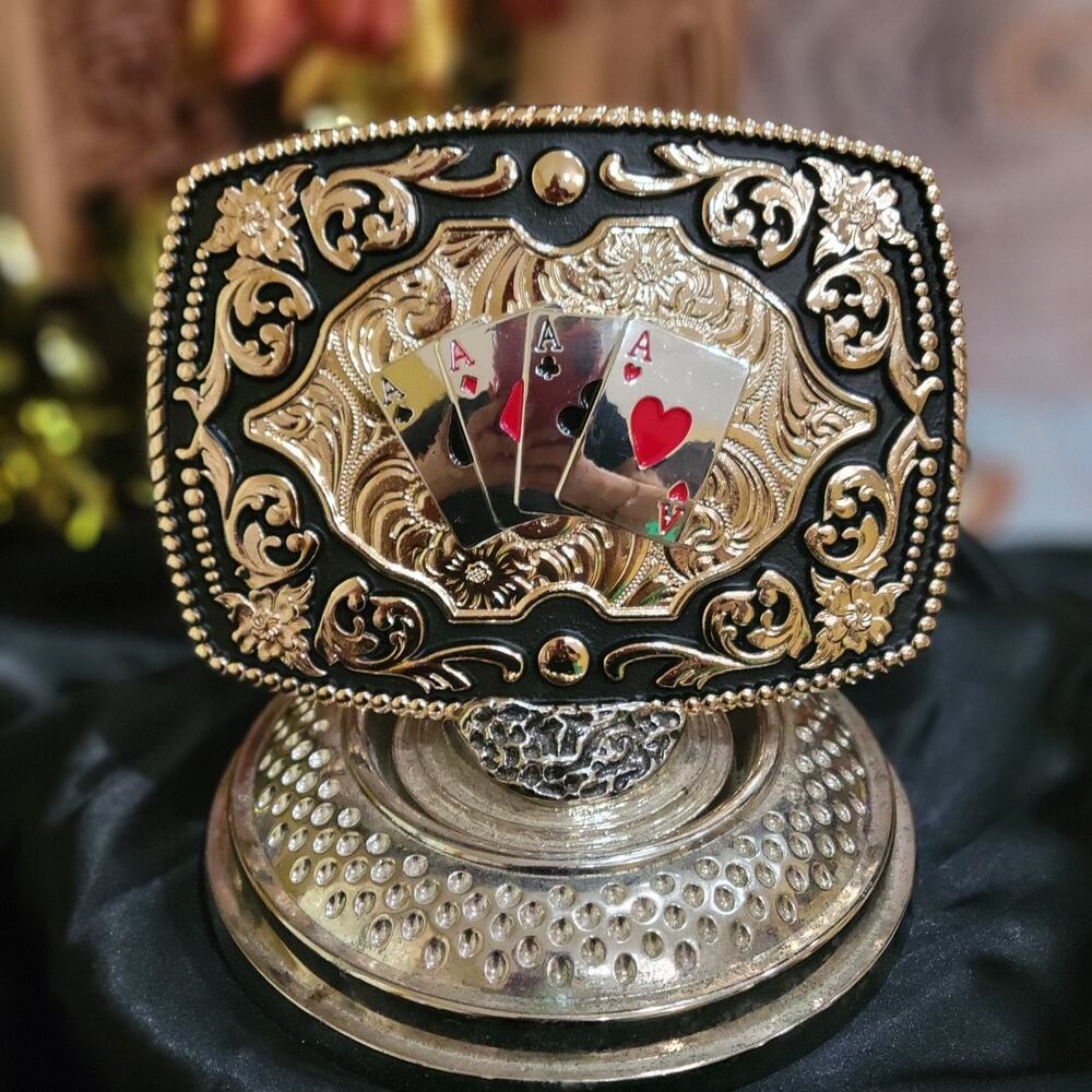 Four Aces Western Belt Buckle Cowboy Rodeo Buckle Rosetone With Black Accents